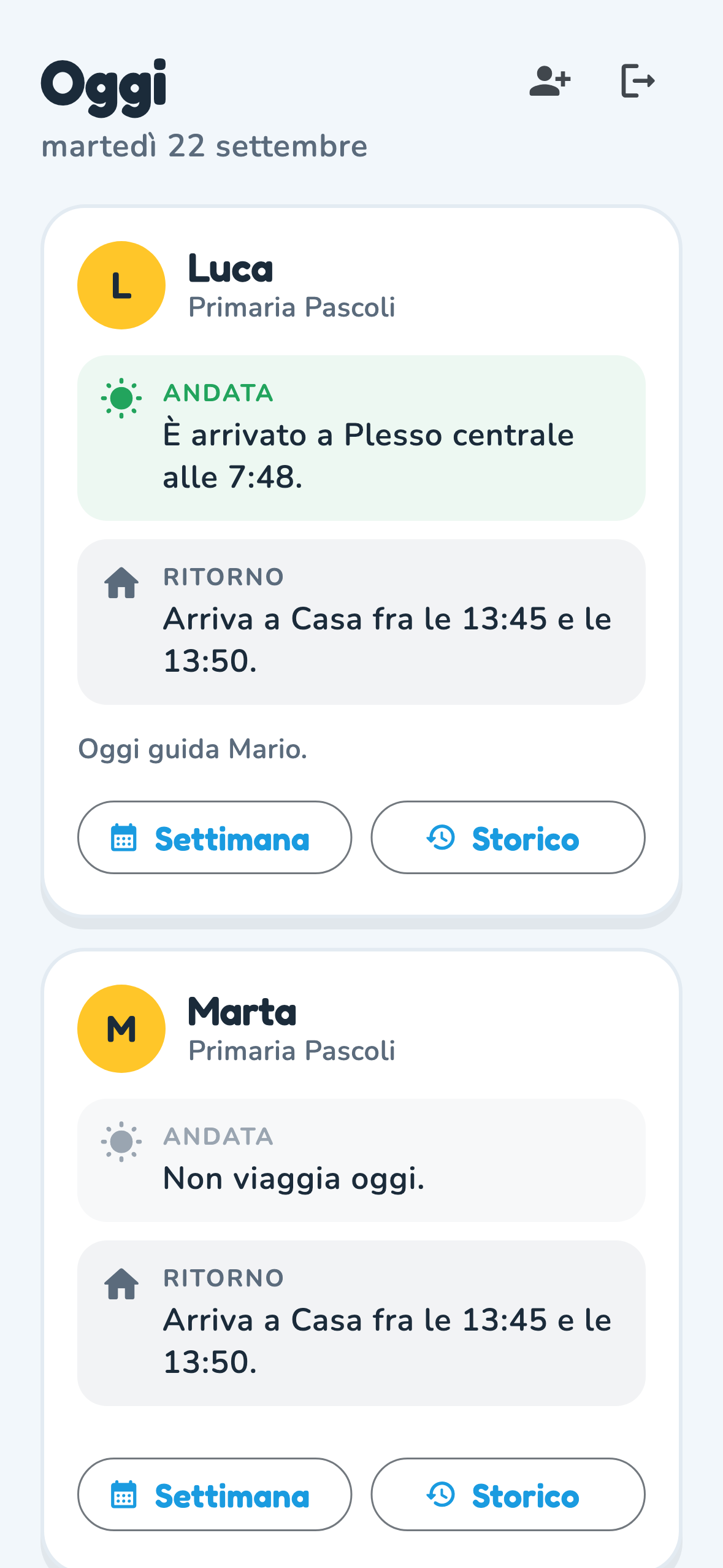 App famiglie: la giornata di ogni figlio